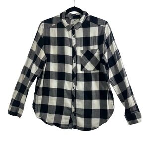 Arizona Jean Co Women Black White Buffalo Check Flannel Shirt Button Down‎ M